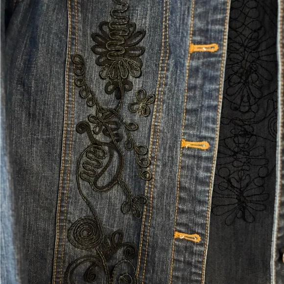 Chico's Blue and Black Embroidered Jean Jacket - Picture 5 of 5